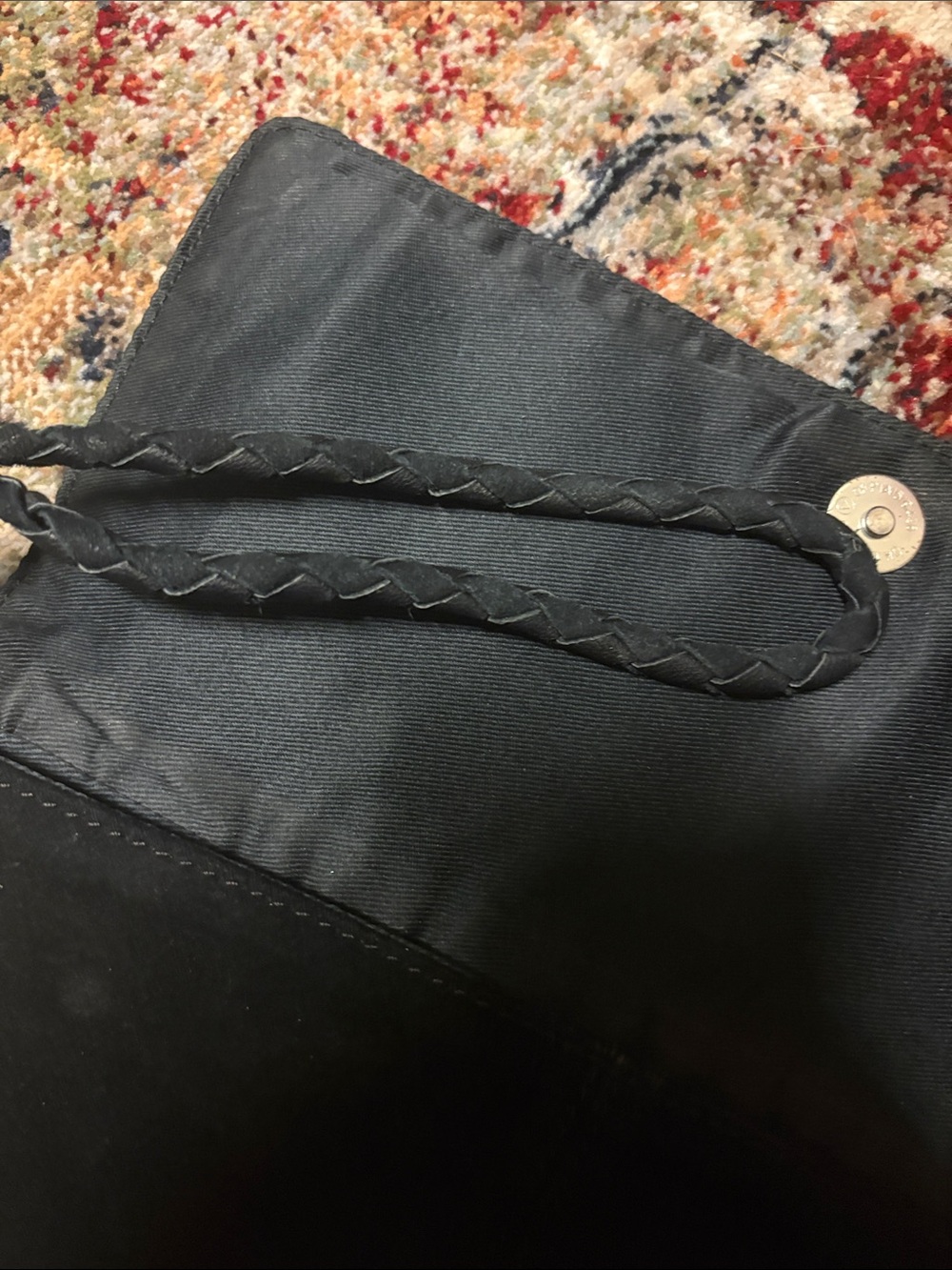 Black Fringe Leather Wristlet Clutch with Turquoise charm - Picture 4 of 4